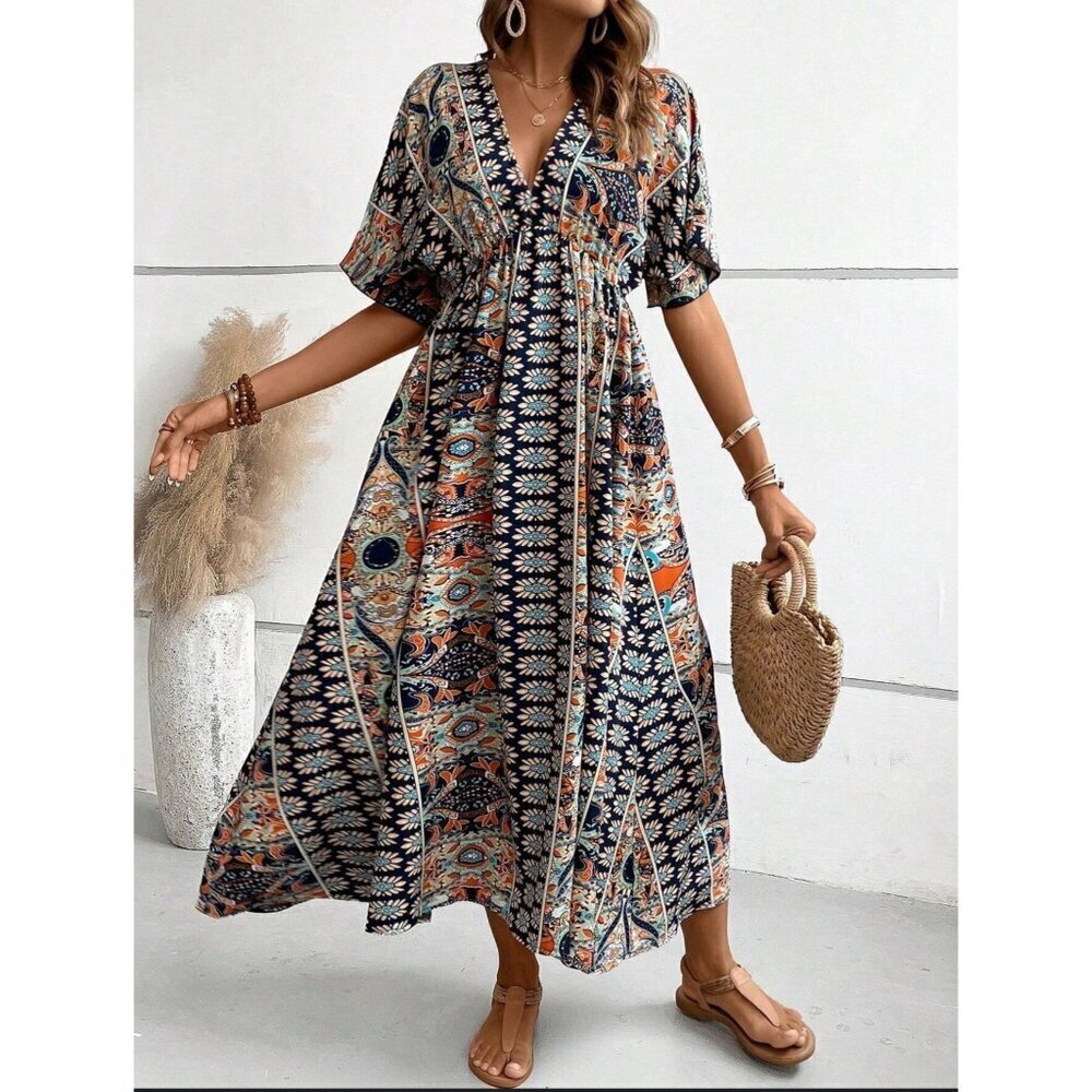 Holidaya Allover Floral Print Batwing Sleeve Dress